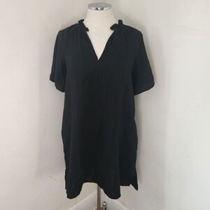 Old Navy Black V Neck Ruffle Neck Short Sleeve Tunic‎ Dress Size S Cotton